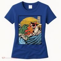 Retro Japanese Reptile Monster Vs Cat Monster Great Wave Women's T-Shirt thumb 0