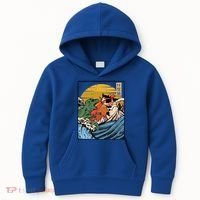 Retro Japanese Reptile Monster Vs Cat Monster Great Wave Kids Hoodie thumb 0