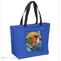 Retro Japanese Reptile Monster Vs Cat Monster Great Wave Tote Bag thumb 2