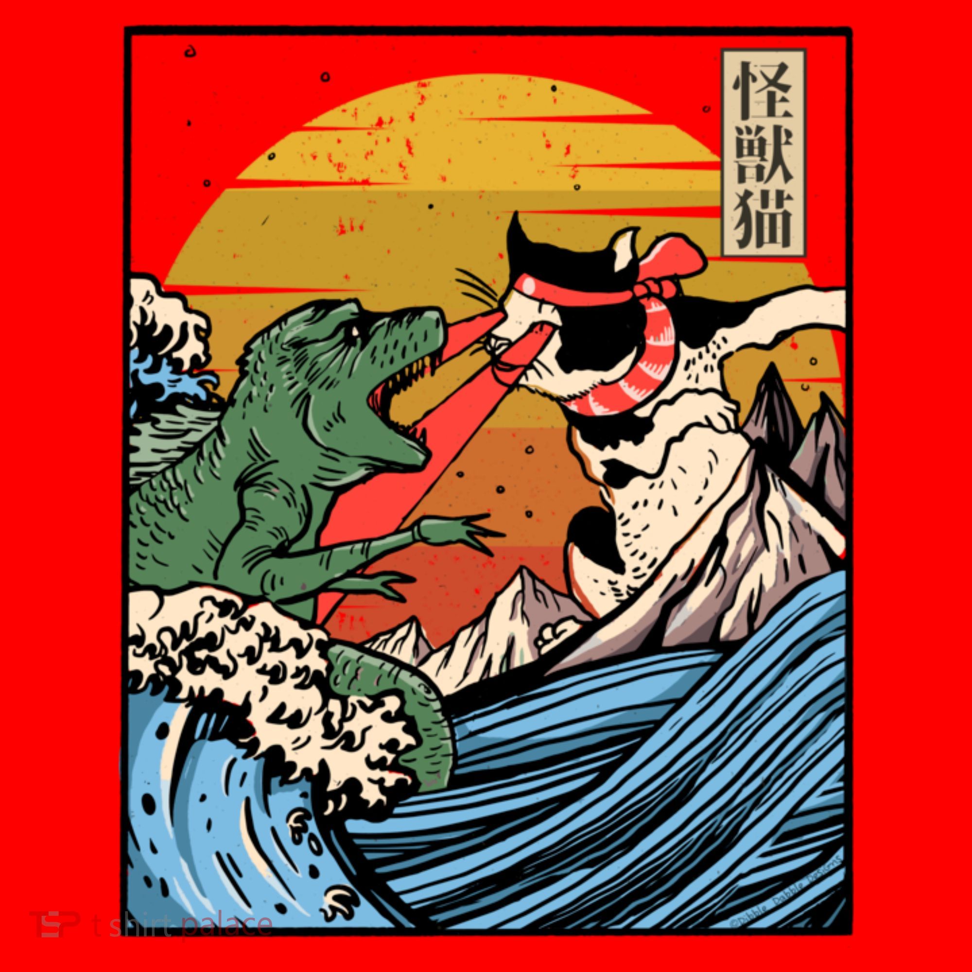Retro Japanese Reptile Monster Vs Cat Monster Great Wave Santa Hat