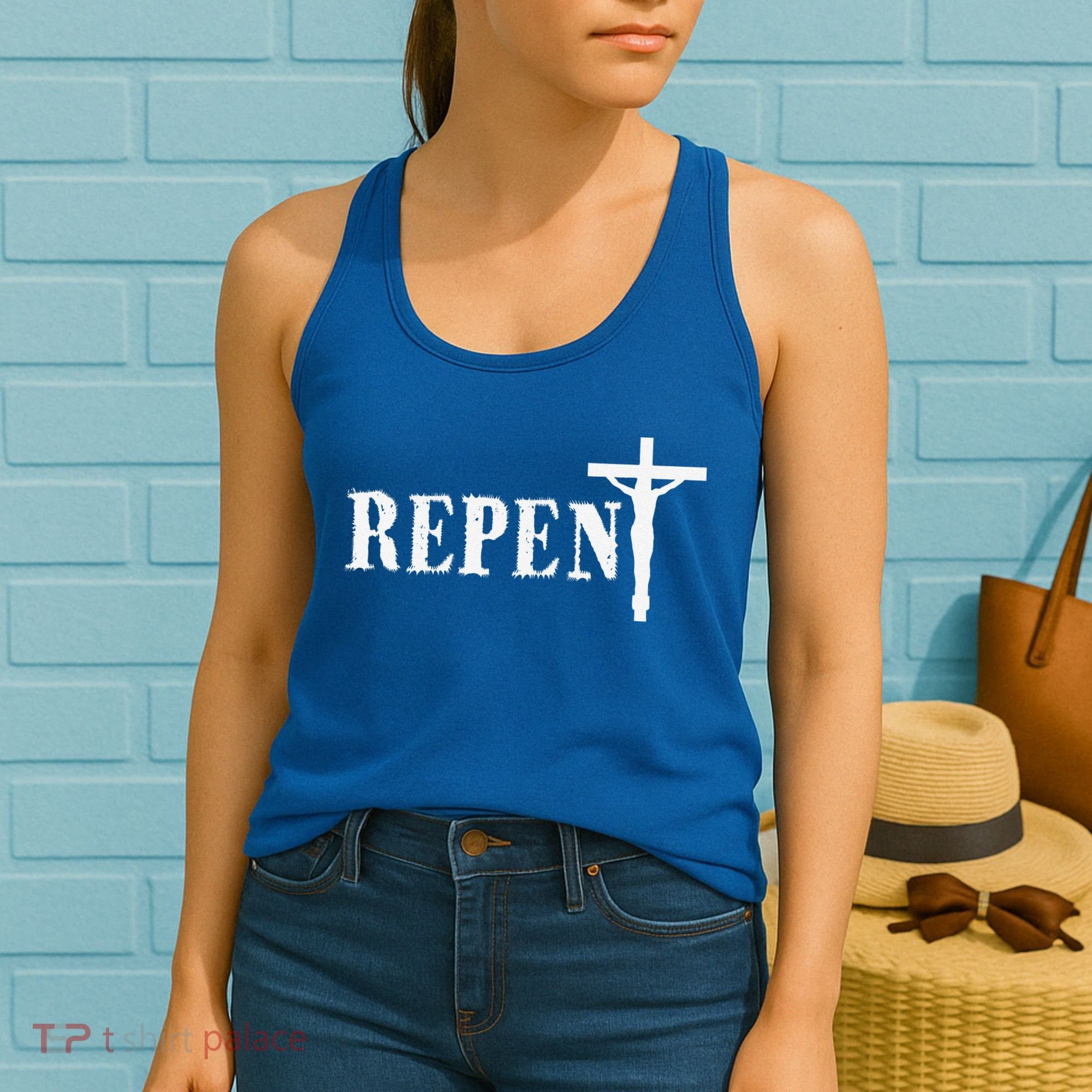 Repent Jesus Saves Religious Gift Women's Tank Top
