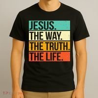 Retro Jesus The Way Truth Life Christian Bible Prayer T-Shirt thumb 3