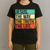 Retro Jesus The Way Truth Life Christian Bible Prayer T-Shirt thumb 4