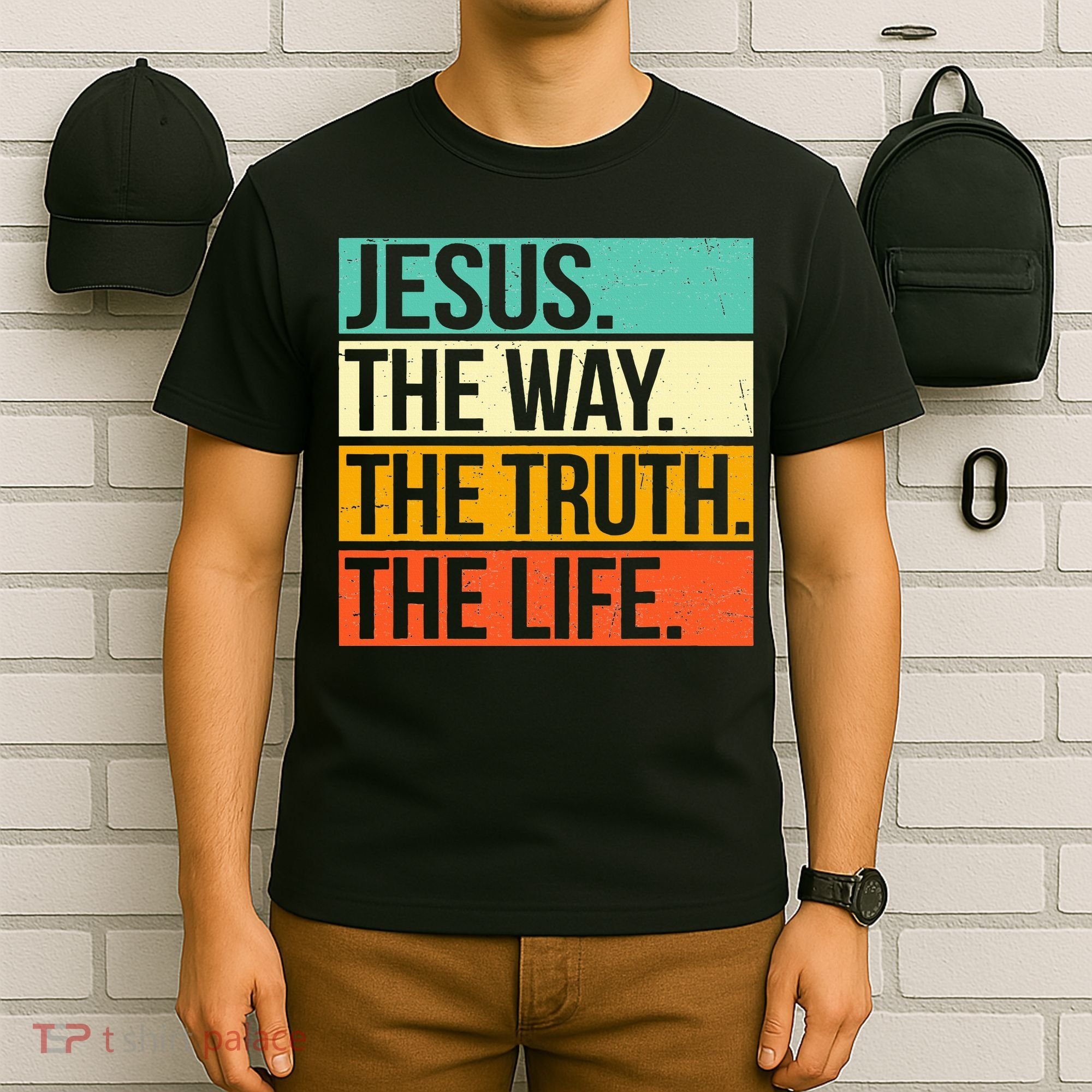 Retro Jesus The Way Truth Life Christian Bible Prayer T-Shirt