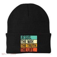 Retro Jesus The Way Truth Life Christian Bible Prayer Beanie thumb 0