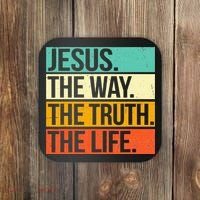 Retro Jesus The Way Truth Life Christian Bible Prayer Coaster thumb 0