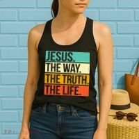 Retro Jesus The Way Truth Life Christian Bible Prayer Women's Tank Top thumb 2