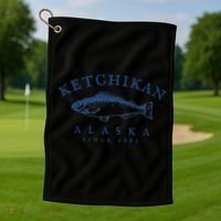 Retro Ketchikan Alaska Fishing Golf Towel thumb 1