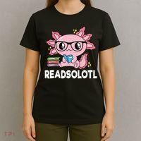Readsolotl  Kawaii Axolotl Book Lover Funny Reading T-Shirt thumb 4
