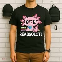 Readsolotl  Kawaii Axolotl Book Lover Funny Reading T-Shirt thumb 6