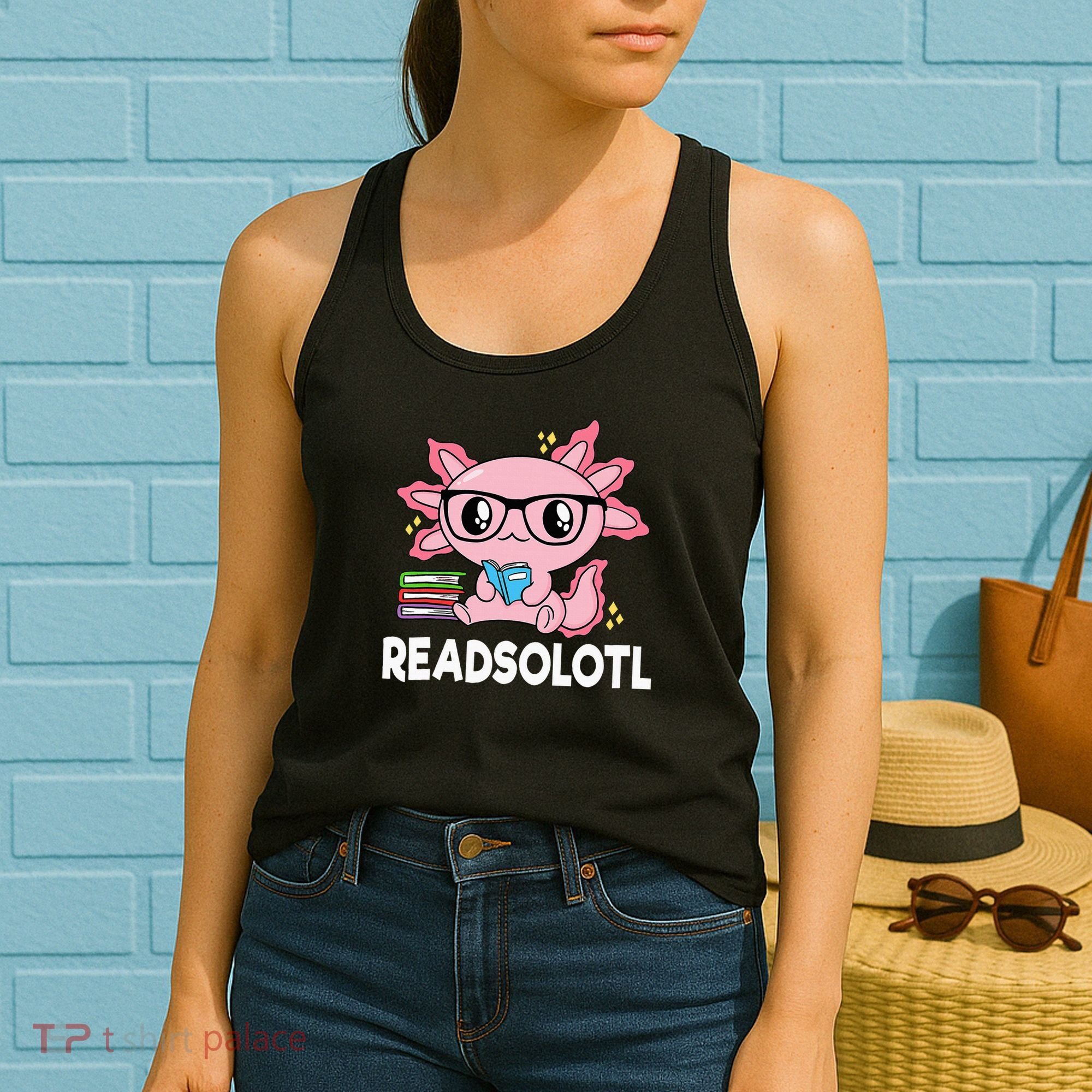 Readsolotl  Kawaii Axolotl Book Lover Funny Reading Women's Tank Top