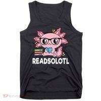 Readsolotl  Kawaii Axolotl Book Lover Funny Reading Tank Top thumb 0
