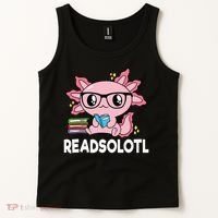 Readsolotl  Kawaii Axolotl Book Lover Funny Reading Tank Top thumb 2
