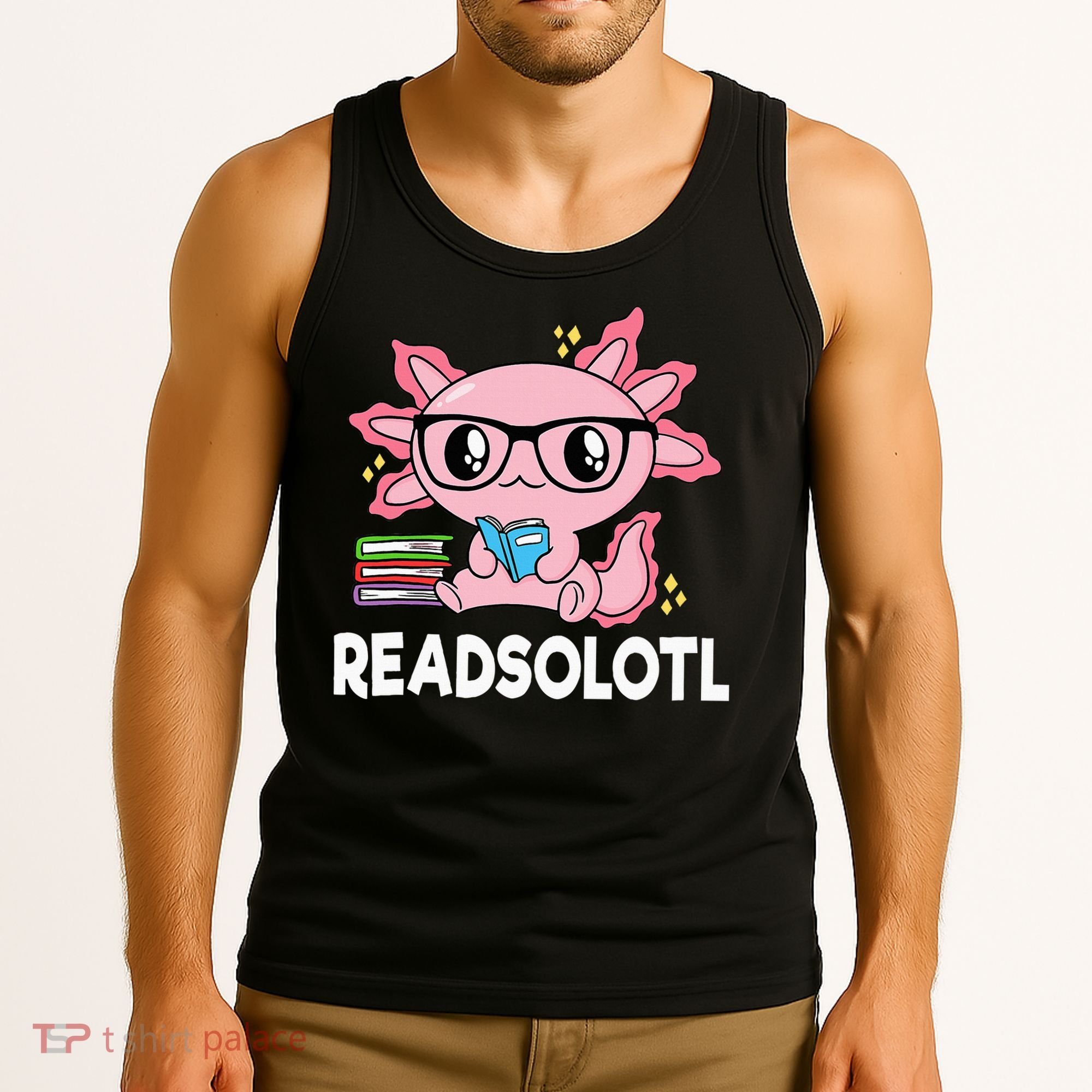 Readsolotl  Kawaii Axolotl Book Lover Funny Reading Tank Top