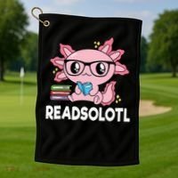 Readsolotl  Kawaii Axolotl Book Lover Funny Reading Golf Towel thumb 1