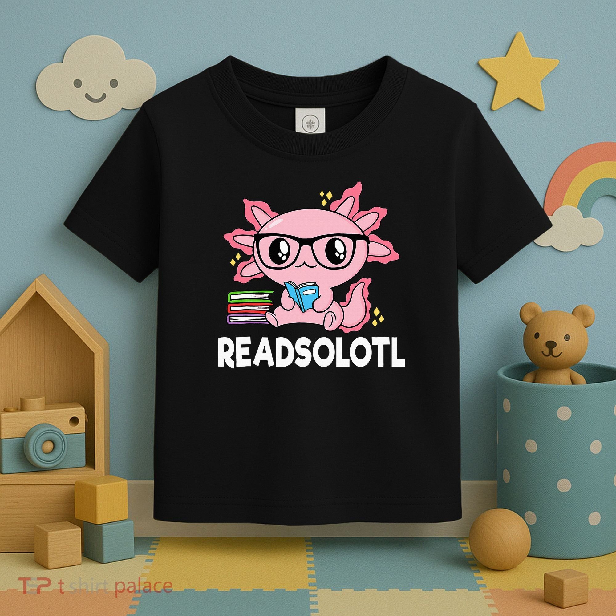 Readsolotl  Kawaii Axolotl Book Lover Funny Reading Toddler T-Shirt