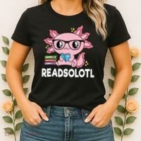 Readsolotl  Kawaii Axolotl Book Lover Funny Reading Women's T-Shirt thumb 2