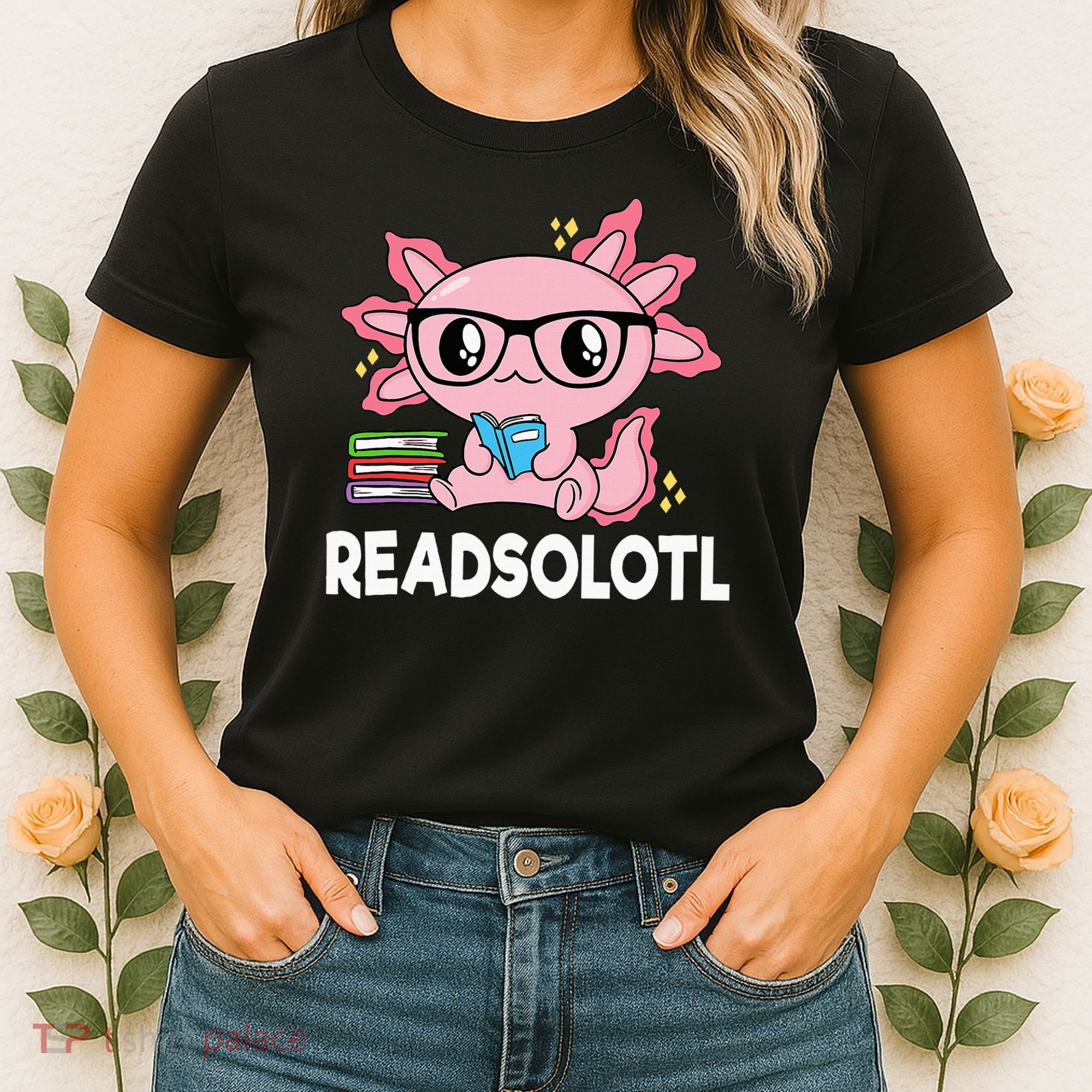 Readsolotl  Kawaii Axolotl Book Lover Funny Reading Women's T-Shirt