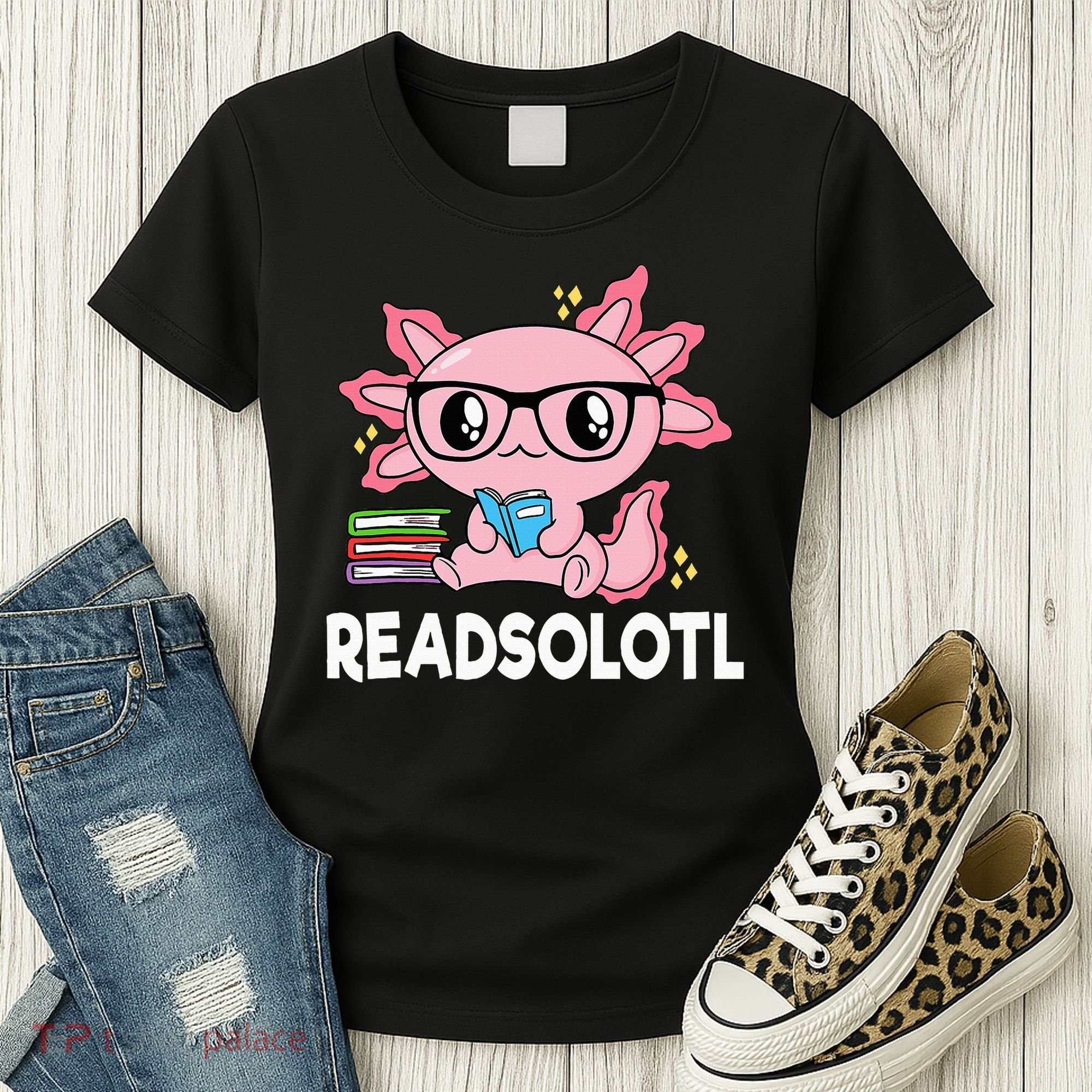 Readsolotl  Kawaii Axolotl Book Lover Funny Reading Women's T-Shirt