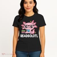 Readsolotl  Kawaii Axolotl Book Lover Funny Reading Women's T-Shirt thumb 4