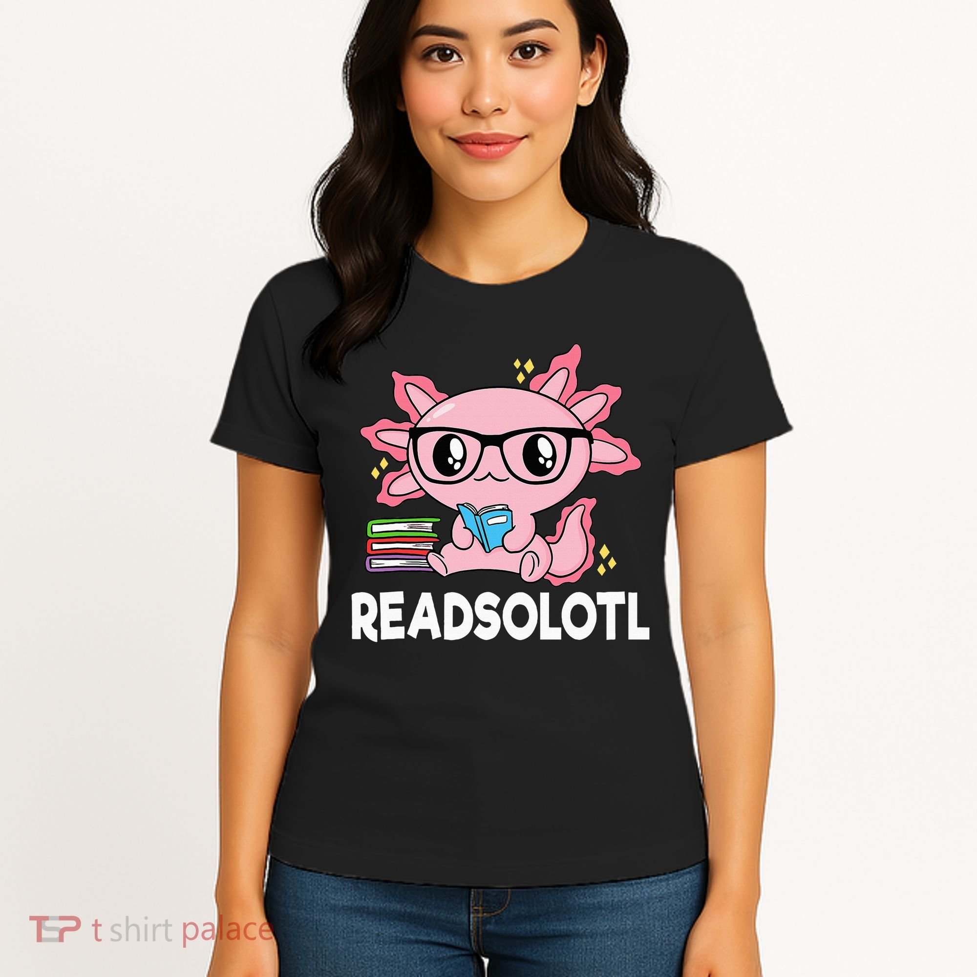 Readsolotl  Kawaii Axolotl Book Lover Funny Reading Women's T-Shirt