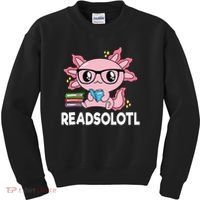 Readsolotl  Kawaii Axolotl Book Lover Funny Reading Kids Sweatshirt thumb 0