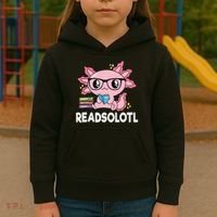 Readsolotl  Kawaii Axolotl Book Lover Funny Reading Kids Hoodie thumb 3