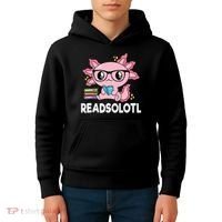 Readsolotl  Kawaii Axolotl Book Lover Funny Reading Kids Hoodie thumb 4