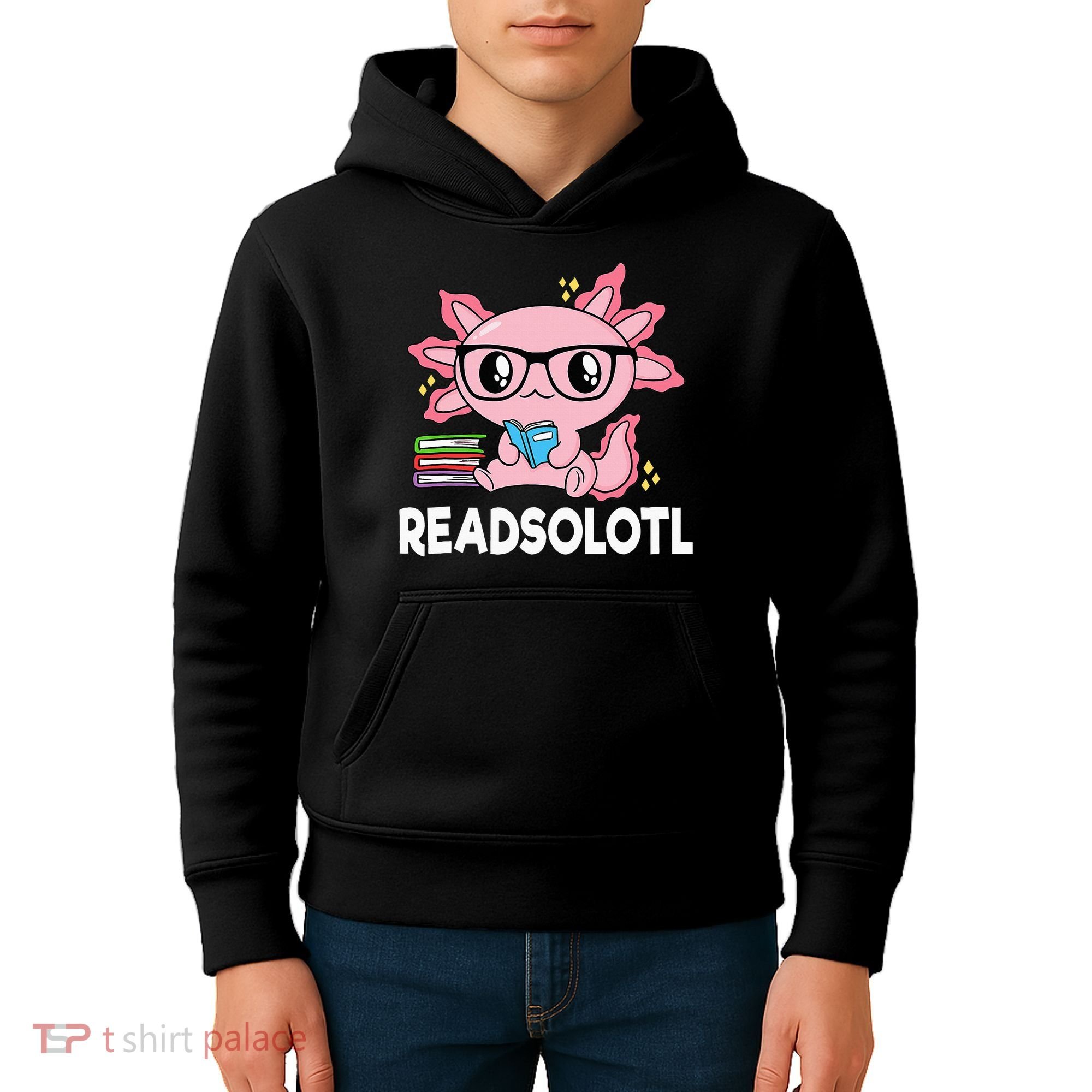 Readsolotl  Kawaii Axolotl Book Lover Funny Reading Kids Hoodie