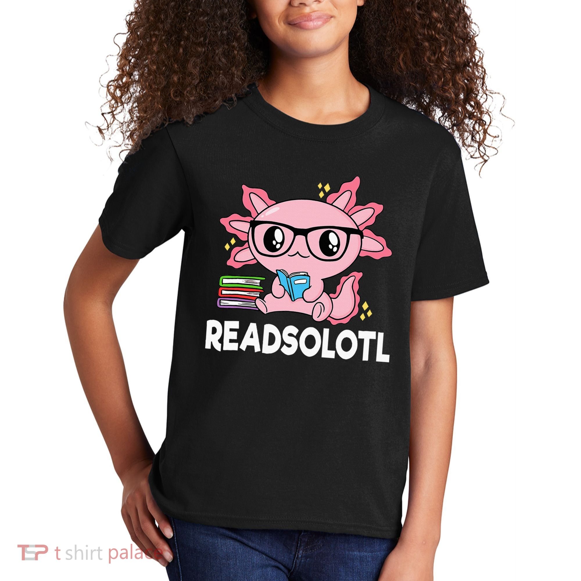 Readsolotl  Kawaii Axolotl Book Lover Funny Reading Kids T-Shirt