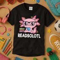 Readsolotl  Kawaii Axolotl Book Lover Funny Reading Kids T-Shirt thumb 3