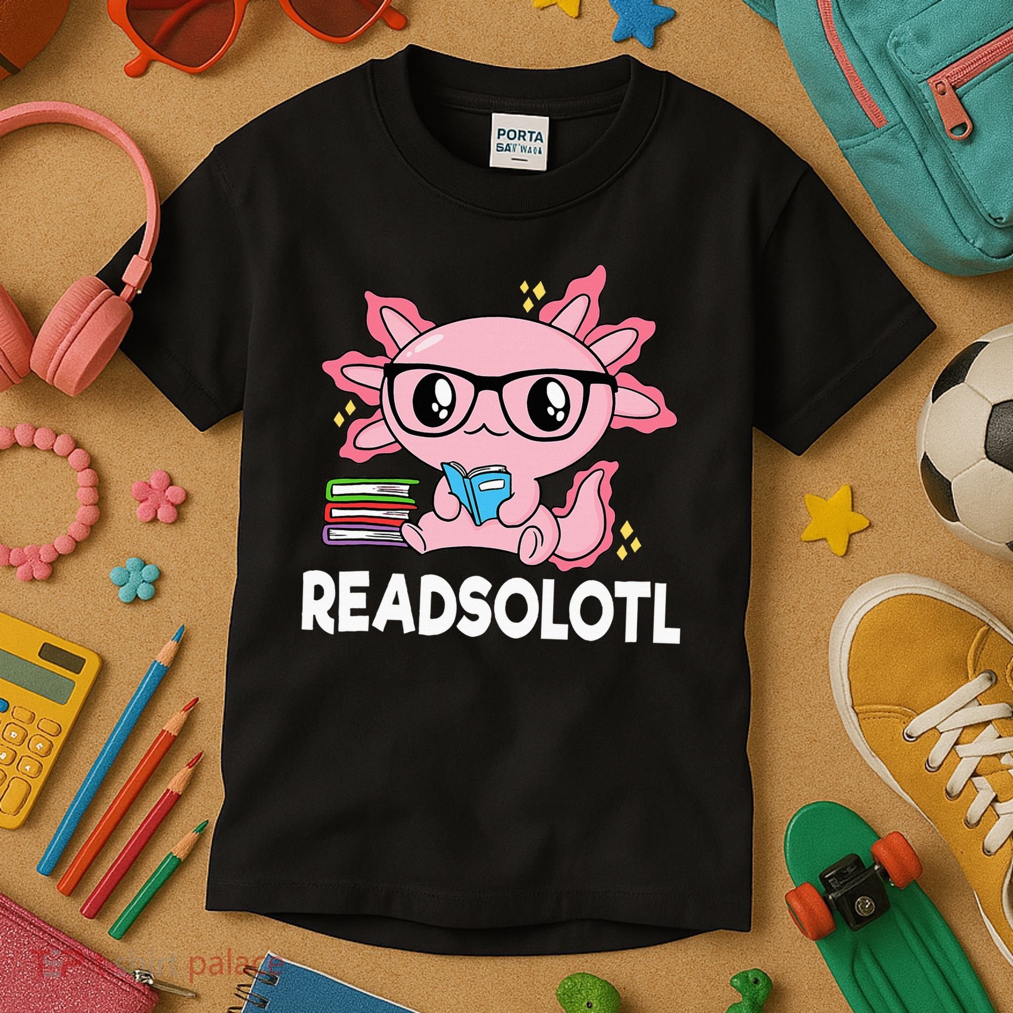 Readsolotl  Kawaii Axolotl Book Lover Funny Reading Kids T-Shirt