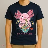 Ramen Kawaii Axolotl Eating Ramen Noodles Anime T-Shirt thumb 3