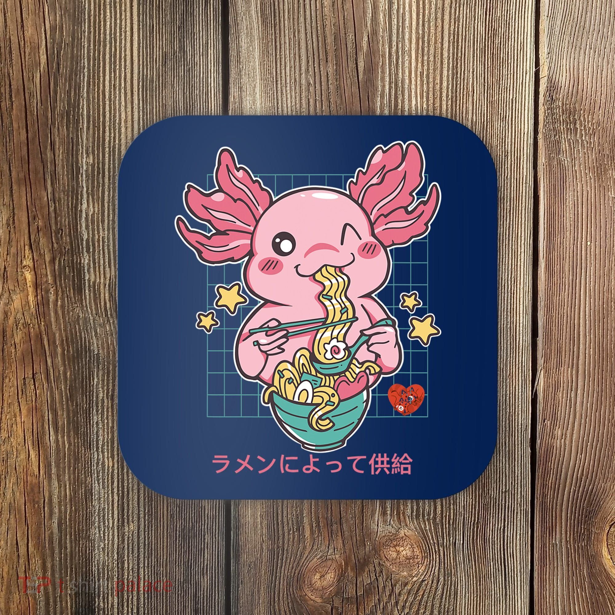 Ramen Kawaii Axolotl Eating Ramen Noodles Anime Coaster