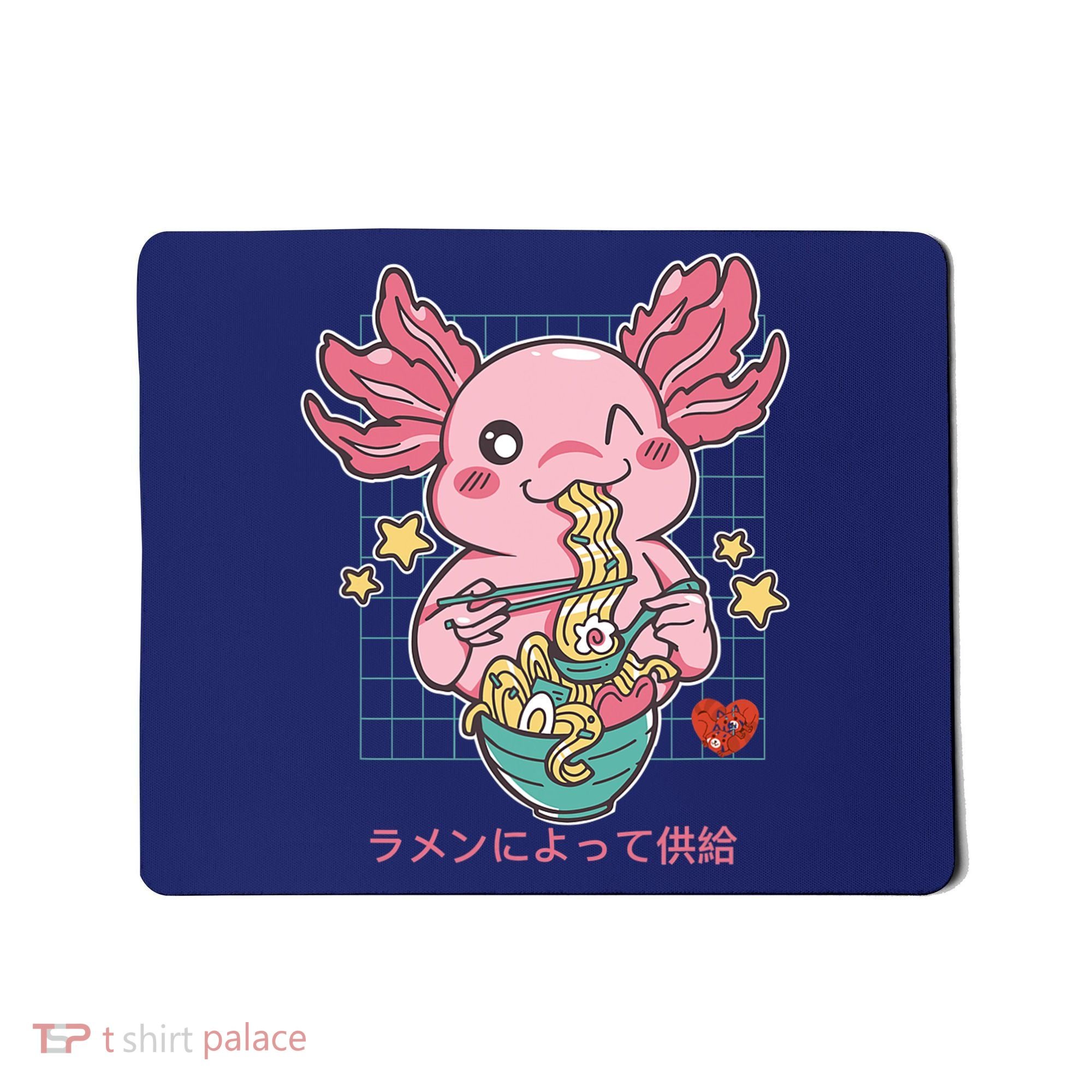 Ramen Kawaii Axolotl Eating Ramen Noodles Anime Mousepad