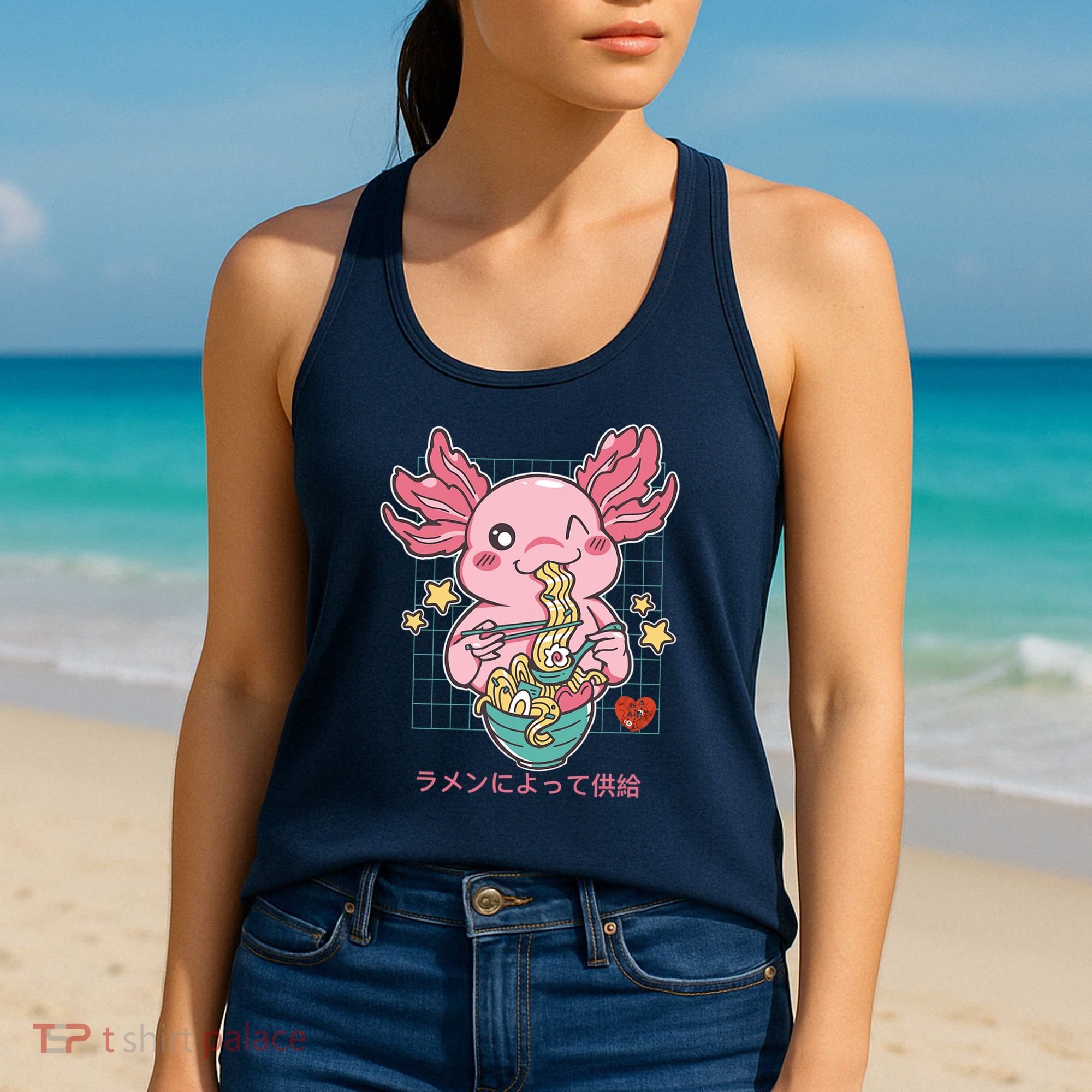 Ramen Kawaii Axolotl Eating Ramen Noodles Anime Women's Tank Top