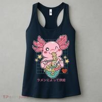 Ramen Kawaii Axolotl Eating Ramen Noodles Anime Women's Tank Top thumb 3