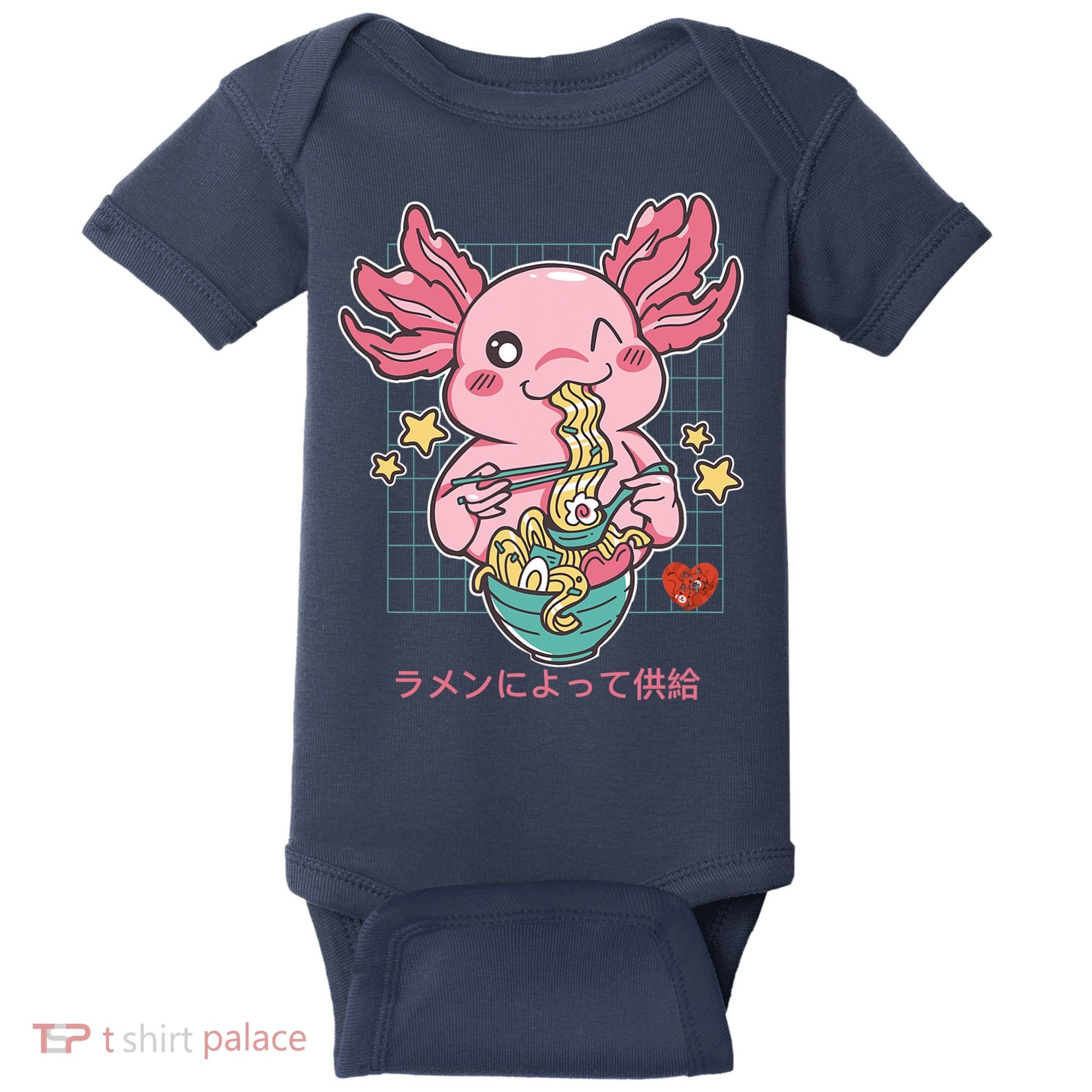 Ramen Kawaii Axolotl Eating Ramen Noodles Anime Baby Bodysuit