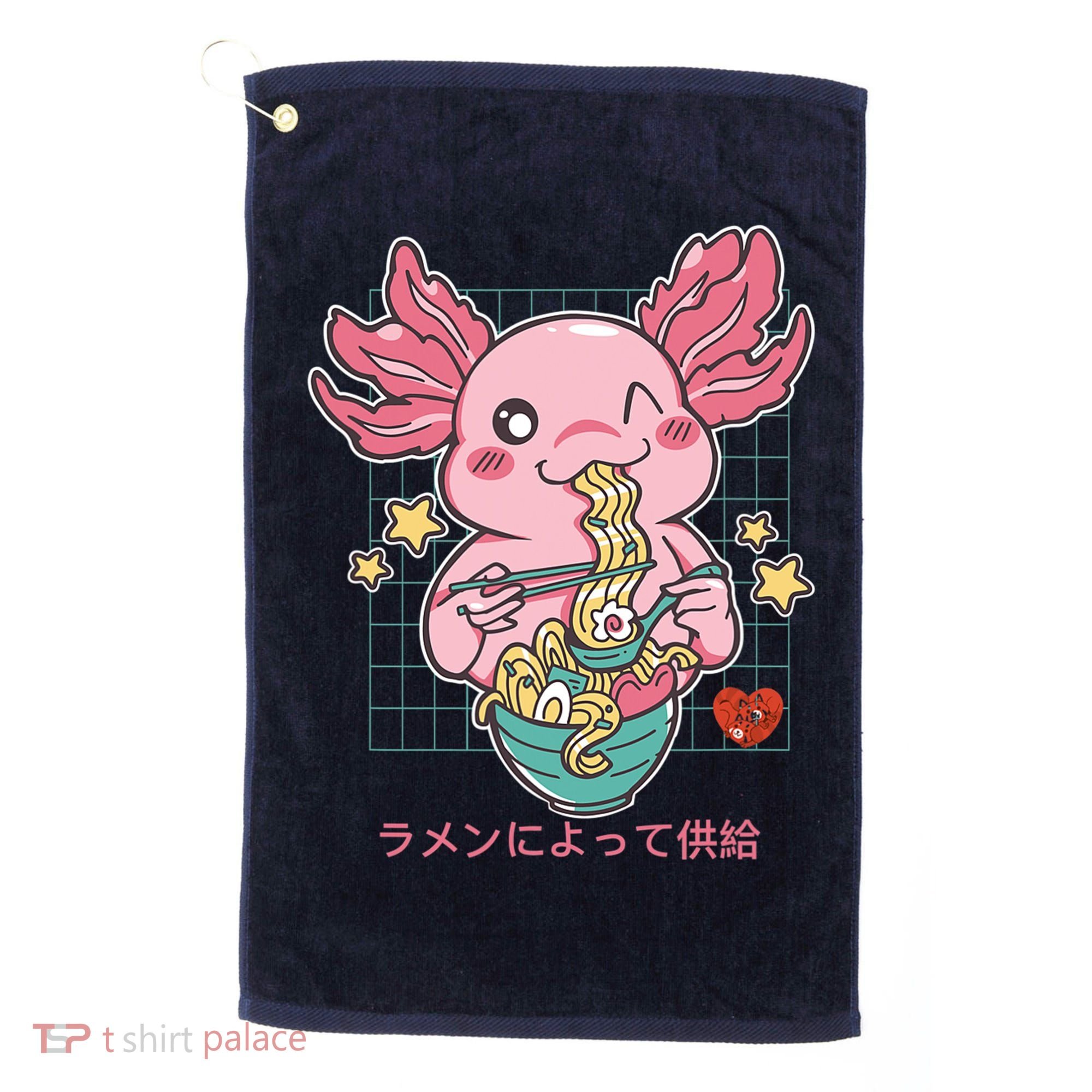 Ramen Kawaii Axolotl Eating Ramen Noodles Anime Golf Towel
