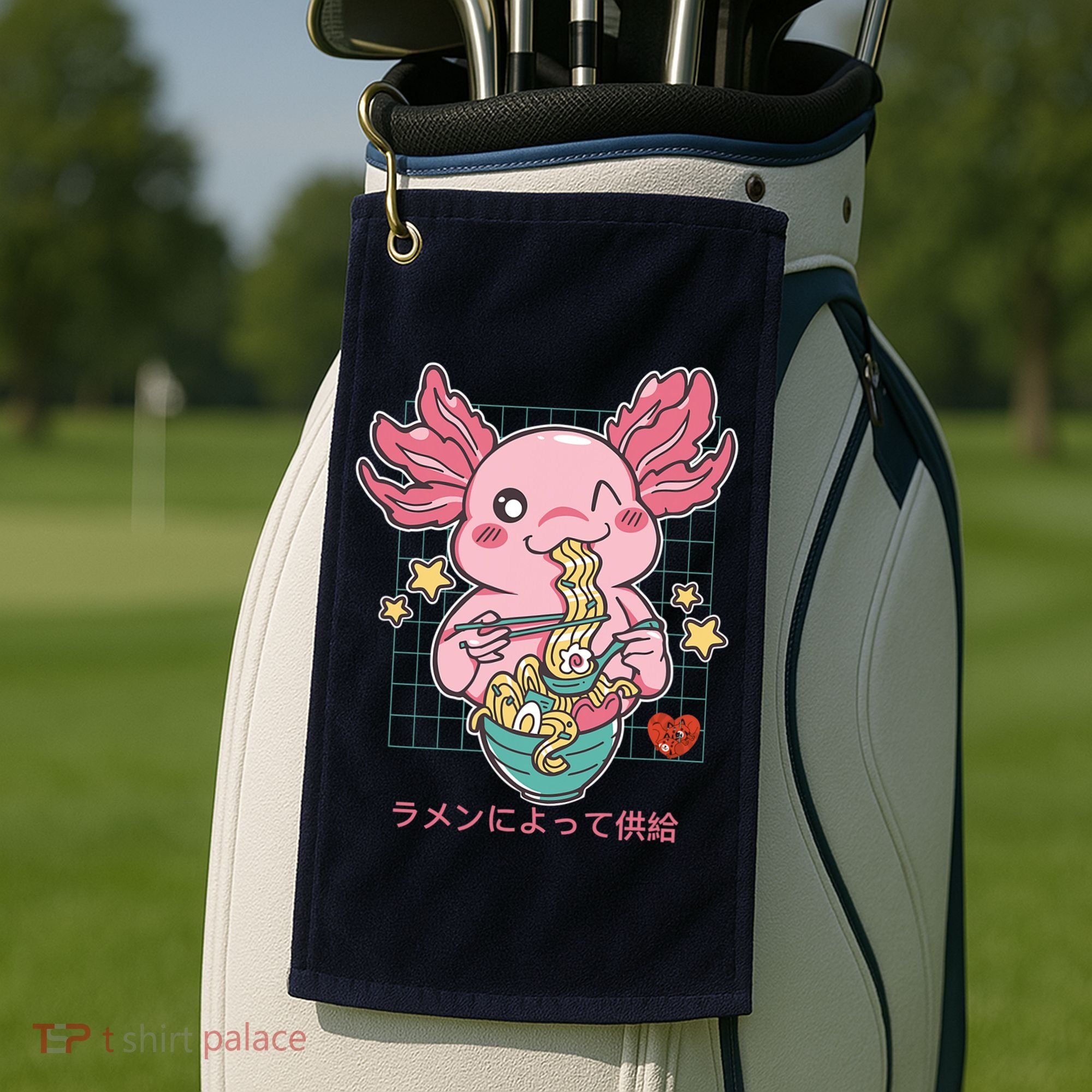 Ramen Kawaii Axolotl Eating Ramen Noodles Anime Golf Towel