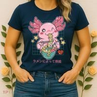 Ramen Kawaii Axolotl Eating Ramen Noodles Anime Women's T-Shirt thumb 2