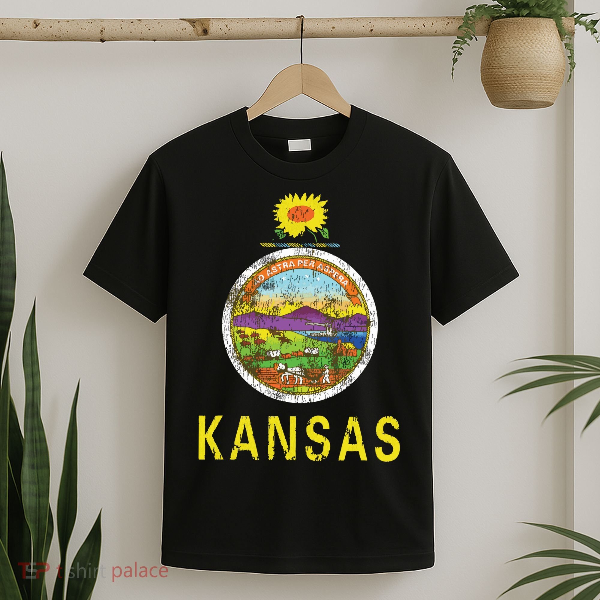 Retro Kansas Flag Vintage Ks Souvenir Gift T-Shirt
