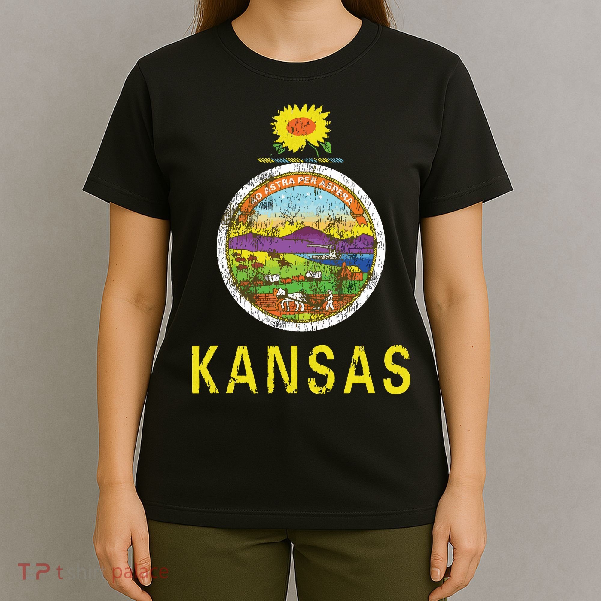 Retro Kansas Flag Vintage Ks Souvenir Gift T-Shirt