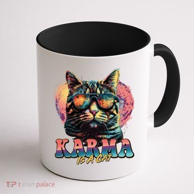 Retro Karma Is A Cat Coffee Mug back
