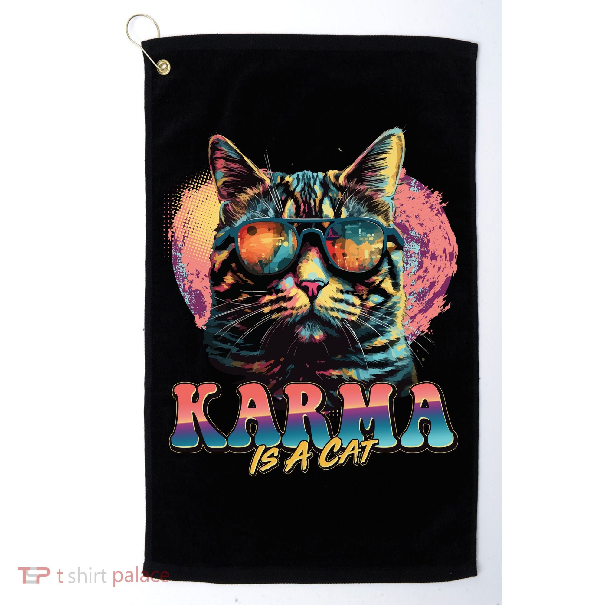 Retro Karma Is A Cat Golf Towel