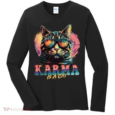 Retro Karma Is A Cat Women's Long Sleeve Shirt