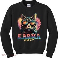 Retro Karma Is A Cat Kids Sweatshirt thumb 0