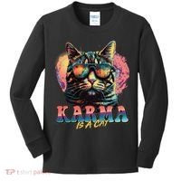 Retro Karma Is A Cat Kids Long Sleeve Shirt thumb 0
