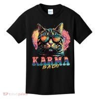Retro Karma Is A Cat Kids T-Shirt thumb 0