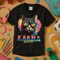 Retro Karma Is A Cat Kids T-Shirt thumb 3